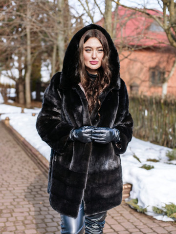 Полупальто Камелия 85 — Капюшон, Темно-коричневый